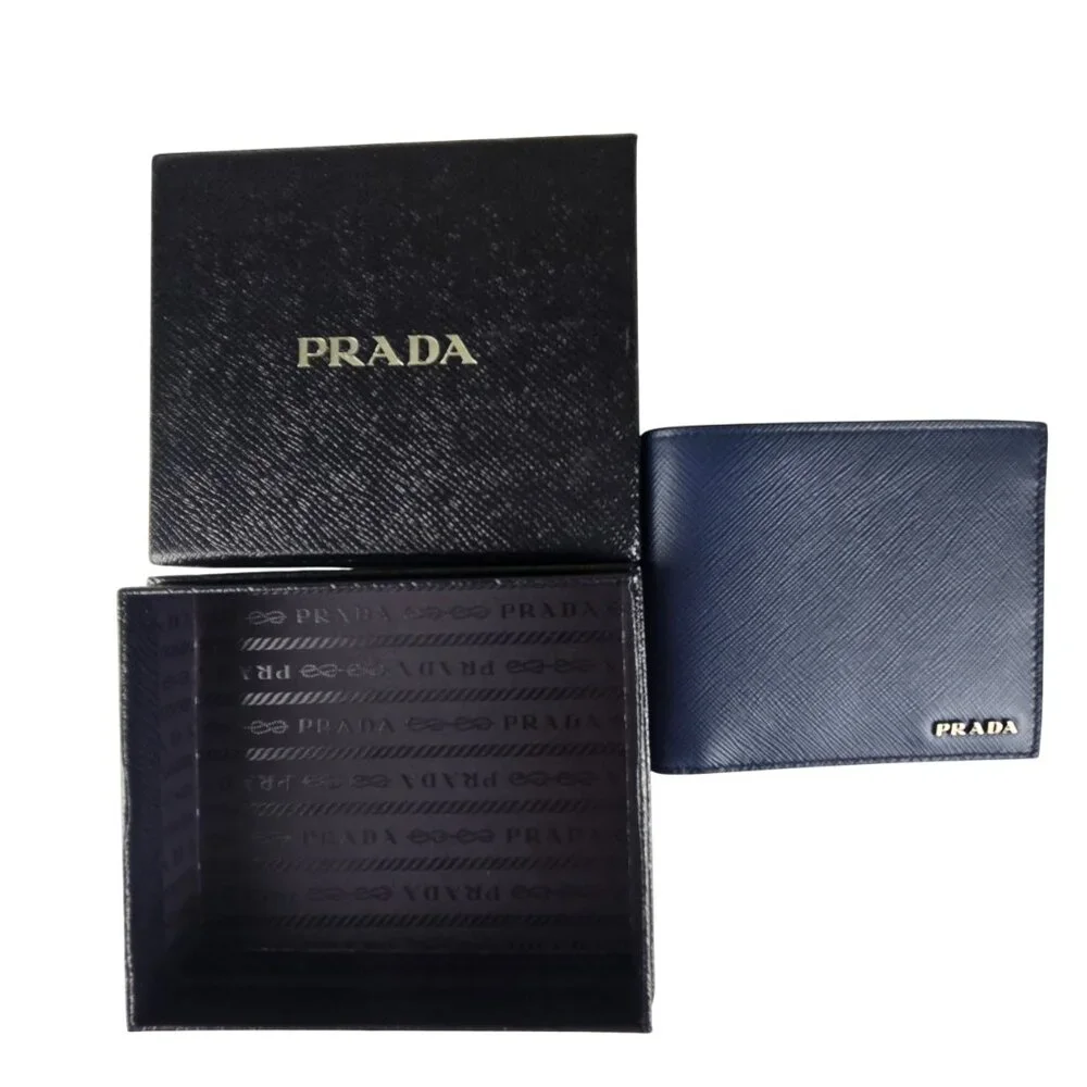 Prada Men's Baltic Blue Billfold Wallet Saffiano Leather in Box NWOT
